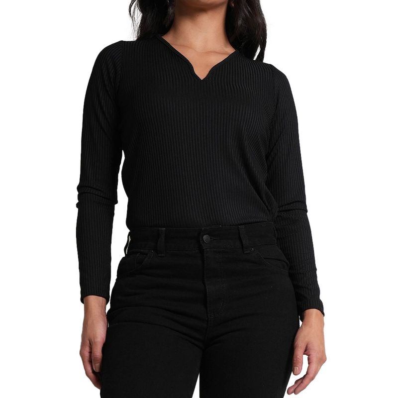 LEC LEE - Camiseta manga larga para mujer color negro
