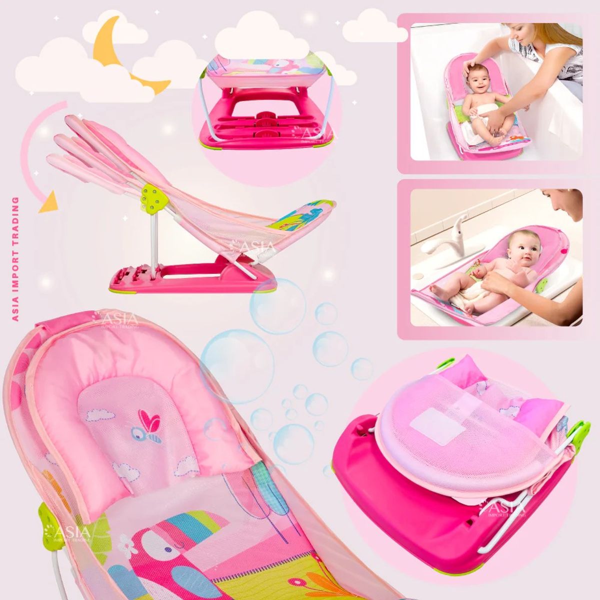 ASIA IMPORT - SILLA PARA EL BAÑO DEL BEBE COLOR ROSADA
