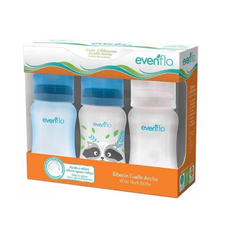 EVENFLO - Set Biberones Cuello Ancho 9 Onzas x 3und Azul - Evenflo
