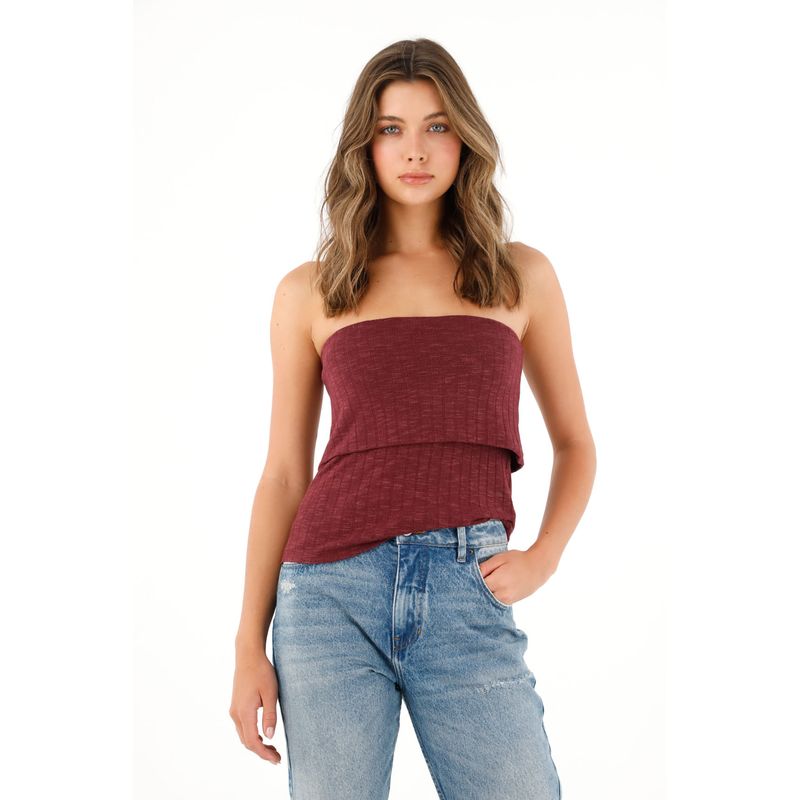 TENNIS - Camiseta Strapless roja con escote elástico para mujer
