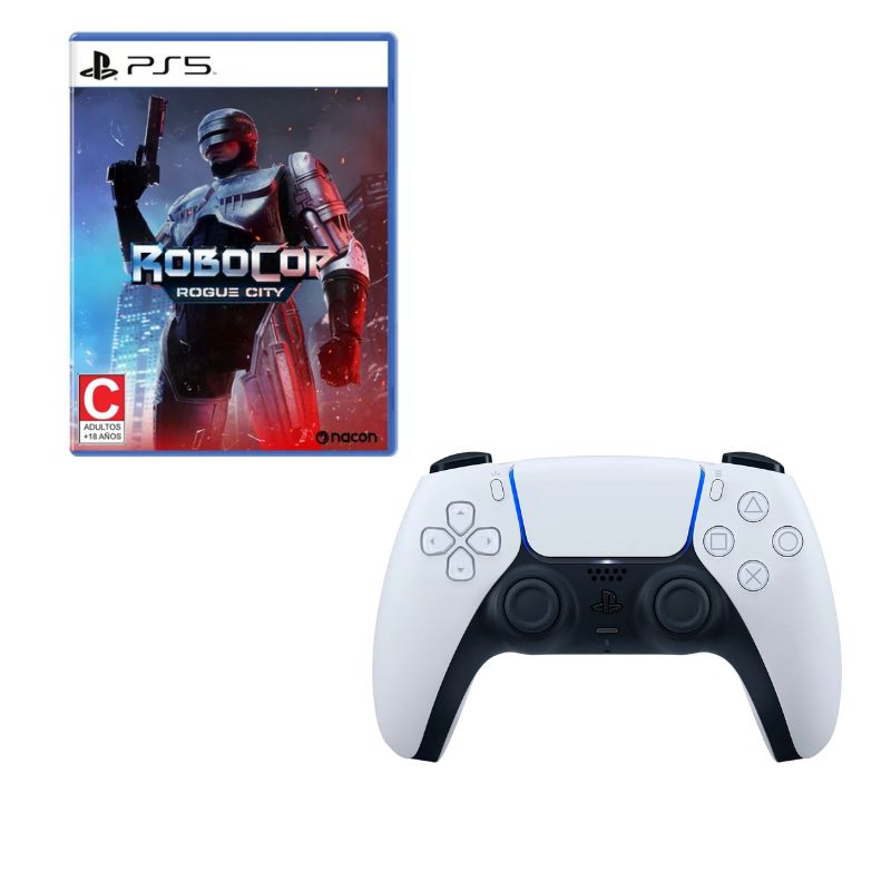 PLAYSTATION - Control Playstation 5 Blanco Con Juego Robocop PS5