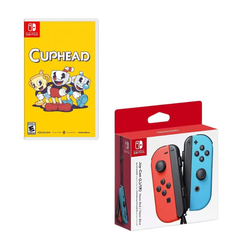 NINTENDO SWITCH - Control Nintendo Switch Joy-con Neon Con Juego Cuphead Switch