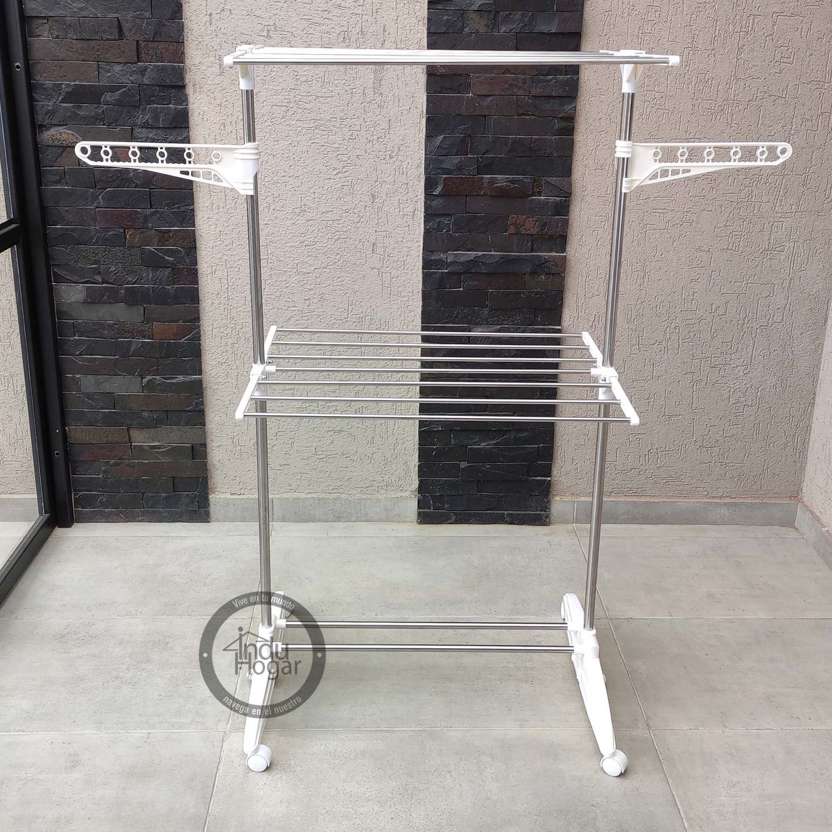 INDUHOGAR - Tendedero de ropa plegable en acero inoxidable con rodachina