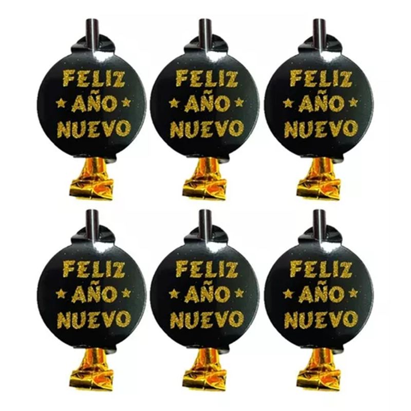 GENERICO - Corneta Feliz Ano Nuevo Negro Espanta Suegra 6 und
