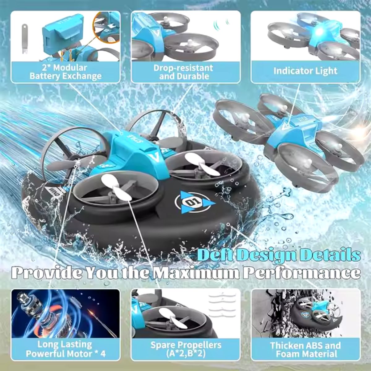 GENERICO - Drone Acuatico Terreste Aereo 3 En 1 Con Control Remoto