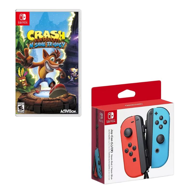 NINTENDO SWITCH - Control Nintendo Switch Joy-con Neon Con Juego Crash Trilogy