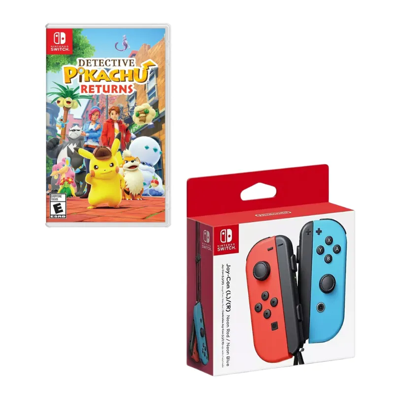 NINTENDO SWITCH - Control Nintendo Switch Joy-con Neon Con Juego Detective Pikachu