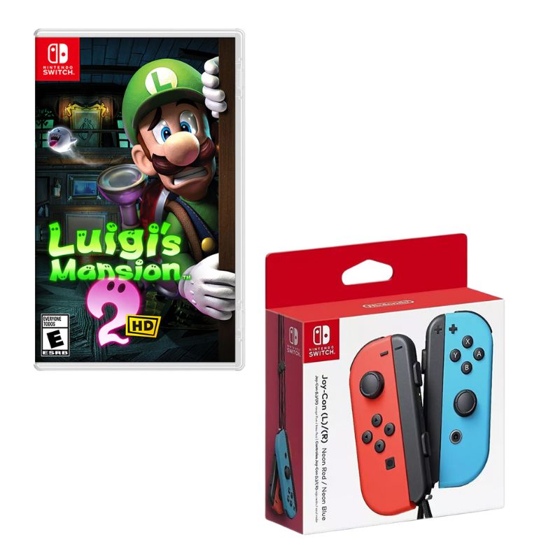 NINTENDO SWITCH - Control Nintendo Switch Joy-con Neon Con Juego Luigis Mansion 2 HD