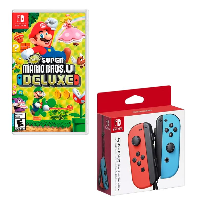NINTENDO SWITCH - Control Nintendo Switch Joy-con Neon Con Juego New Super Mario Bros U