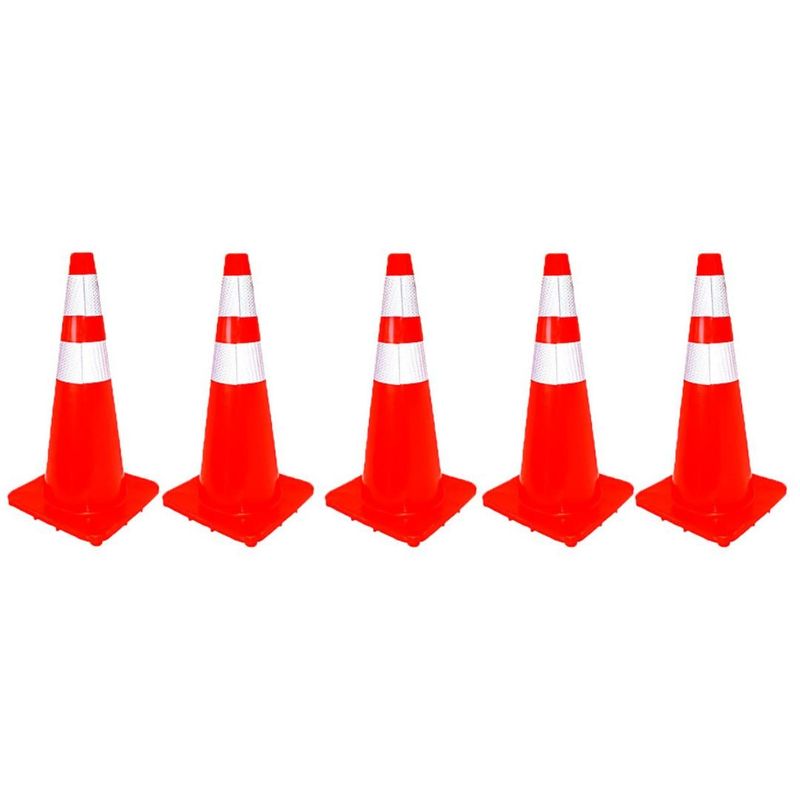 GENERICO - Kit 5 Conos Señalización Vial Altura 70cm 2 Cinta Reflectiva