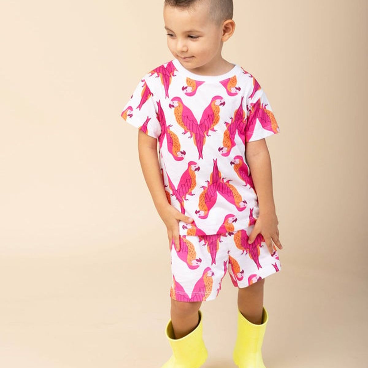 DOSOJOS - Conjunto para niñas y niños de camiseta y short estampado loros