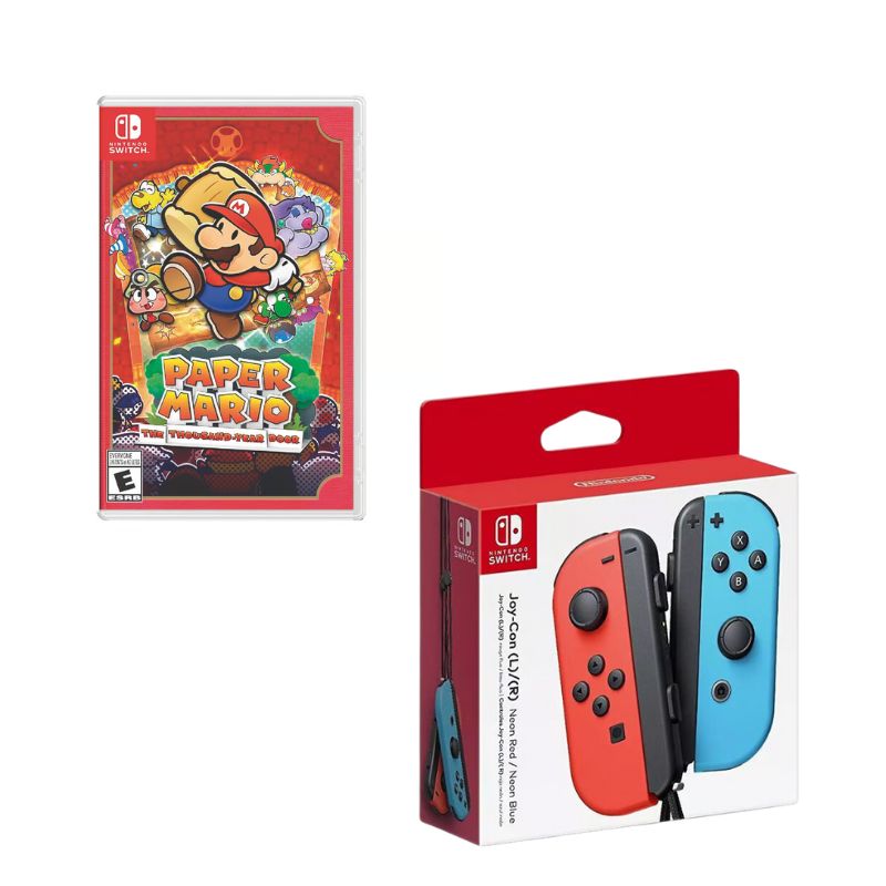 NINTENDO SWITCH - Control Nintendo Switch Joy-con Neon Con Juego Mario Paper The Thousand