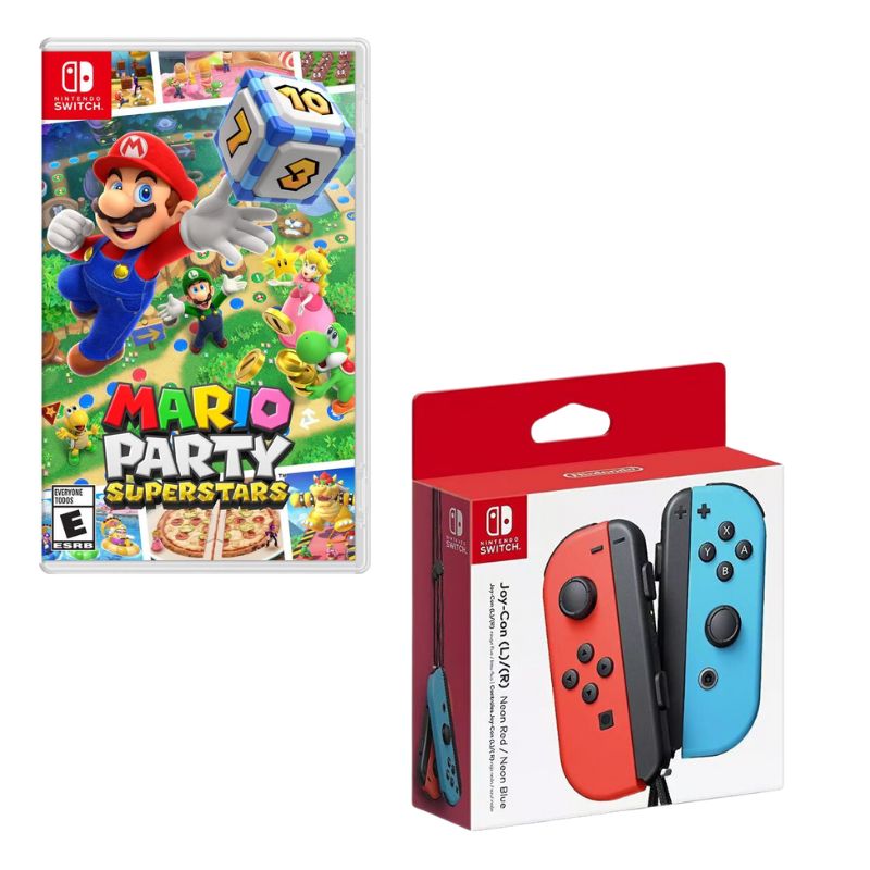 NINTENDO SWITCH - Control Nintendo Switch Joy-con Neon Con Juego Mario Party Super Stars