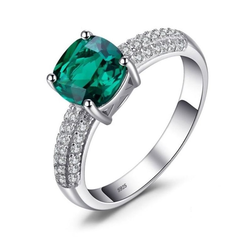 ALHAJAS - Anillo Compromiso Boda Matrimonio Para Mujer Esmeralda En Plata 925