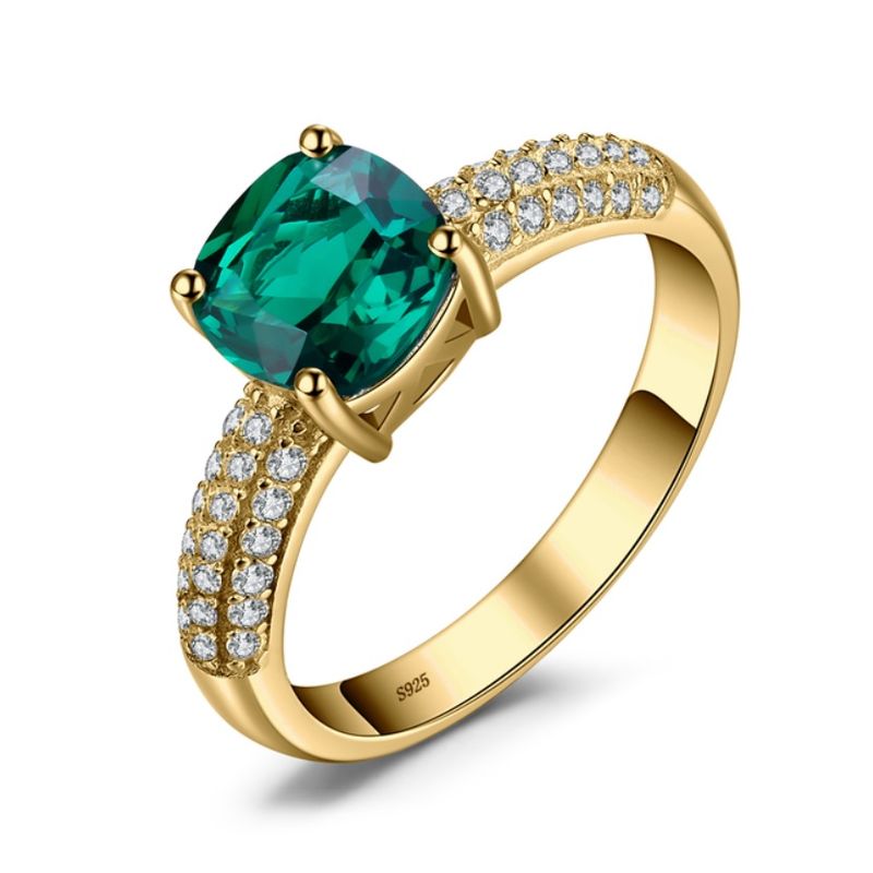 ALHAJAS - Anillo Compromiso Boda Para Mujer Esmeralda  Plata 925 Chapado Oro
