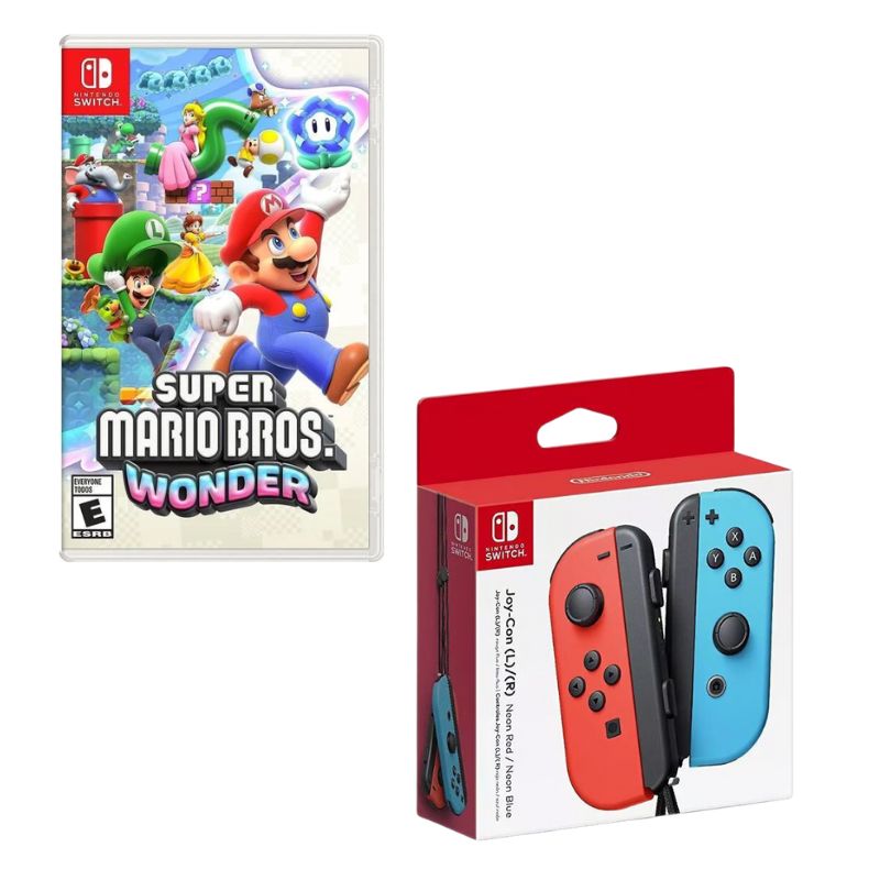 NINTENDO SWITCH - Control Nintendo Switch Joy-con Neon Con Juego Super Mario Wonder