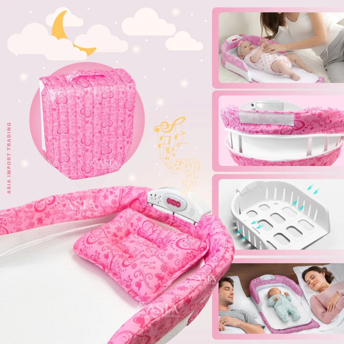 ASIA IMPORT - CAMA SEPARADORA PARA BEBE COLOR ROSADO