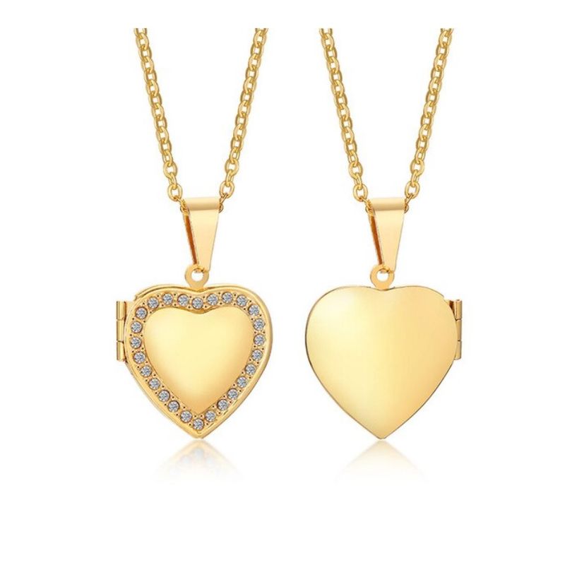 ALHAJAS - Collar Cadena Relicario Portafoto Corazón Circones Para Mujer En Acero