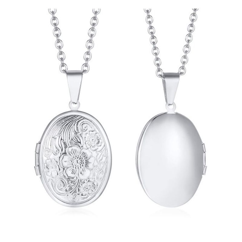 ALHAJAS - Collar Cadena Dije Relicario Ovalado Para Mujer En Acero Inoxidable