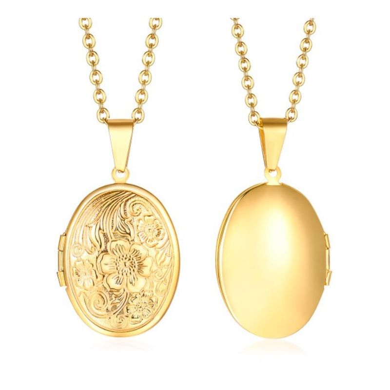 ALHAJAS - Collar Cadena Dije Relicario Ovalado Para Mujer En Acero Inoxidable