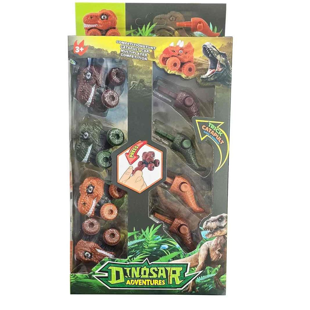 GENERICO - Carro Mini Monster Dinosaurio Rex Catapulta Carreras X 4 Uni