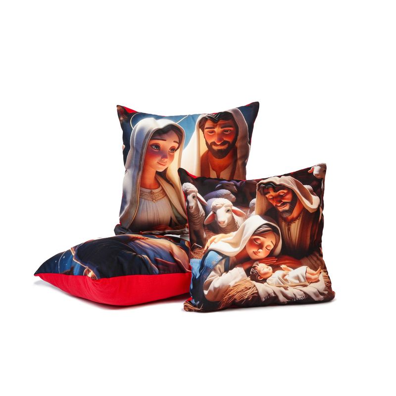 GENERICO - Set de 3 Cojines Navideños Diseño Sagrada Familia INCO