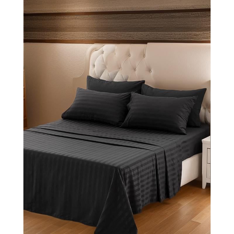 GENERICO - Juego de Sábanas para Cama Queen Confort y Suavidad Color Negro