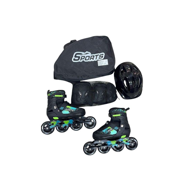 GENERICO - Kit Patines Sport Semiprofesionales Negro Verde