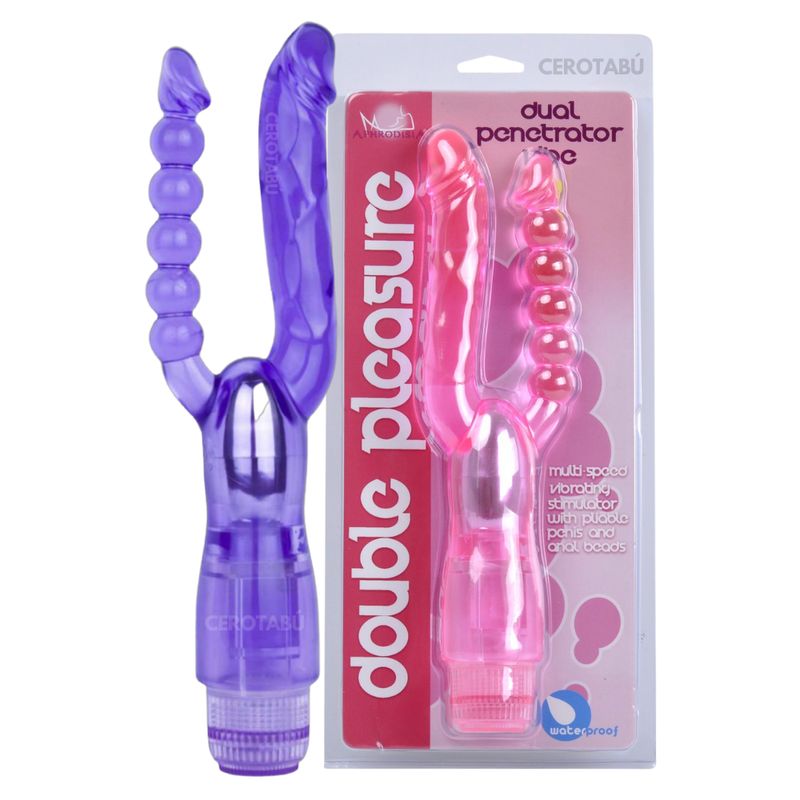 GENERICO - Vibrador Consolador Dildo Doble Penetración Anal Vaginal Morado