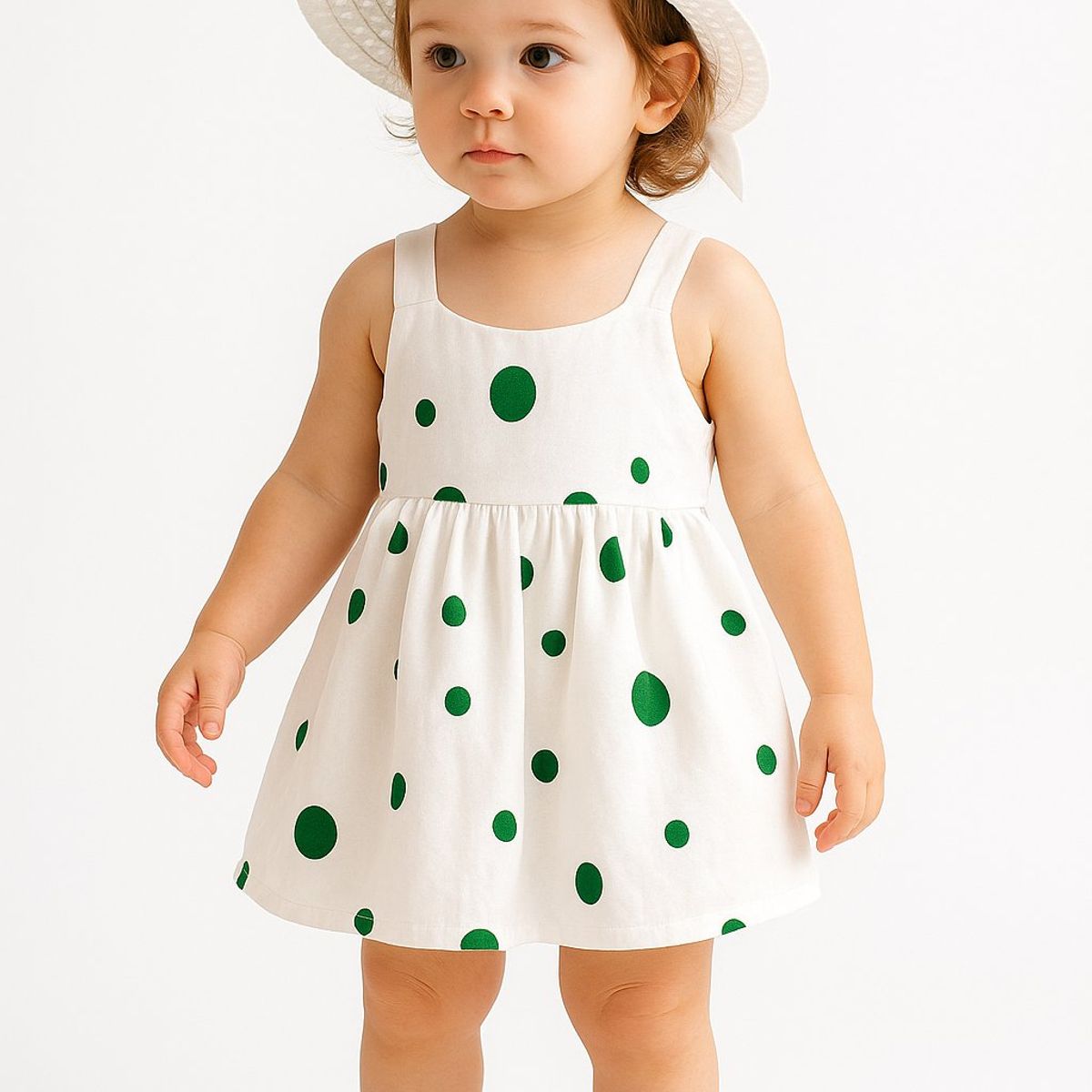 LUSOLSI - Vestido Infantil  Con Pava sombrero  Verano Estampado