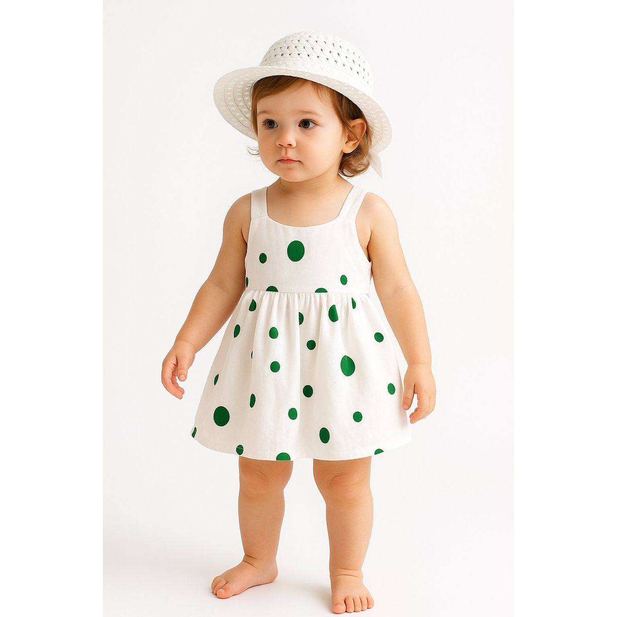 LUSOLSI - Vestido Infantil  Con Pava sombrero  Verano Estampado