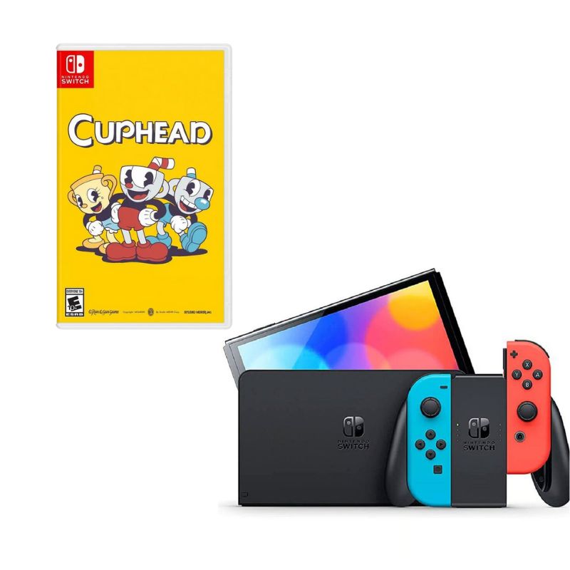 NINTENDO SWITCH - Nintendo Switch Oled Neon Con Juego Cuphead