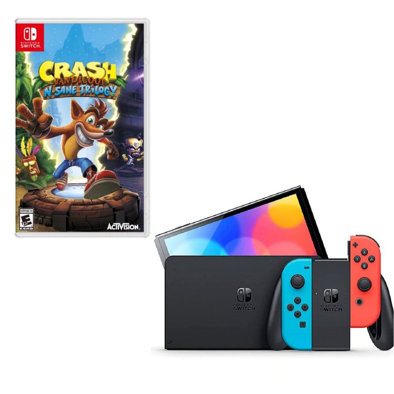 NINTENDO SWITCH - Nintendo Switch Oled Neon Con Juego Crash Trilogy