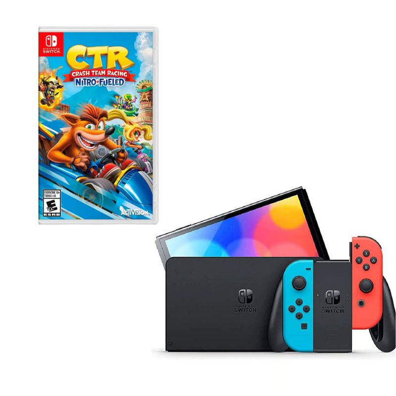 NINTENDO SWITCH - Nintendo Switch Oled Neon Con Juego Crash CTR