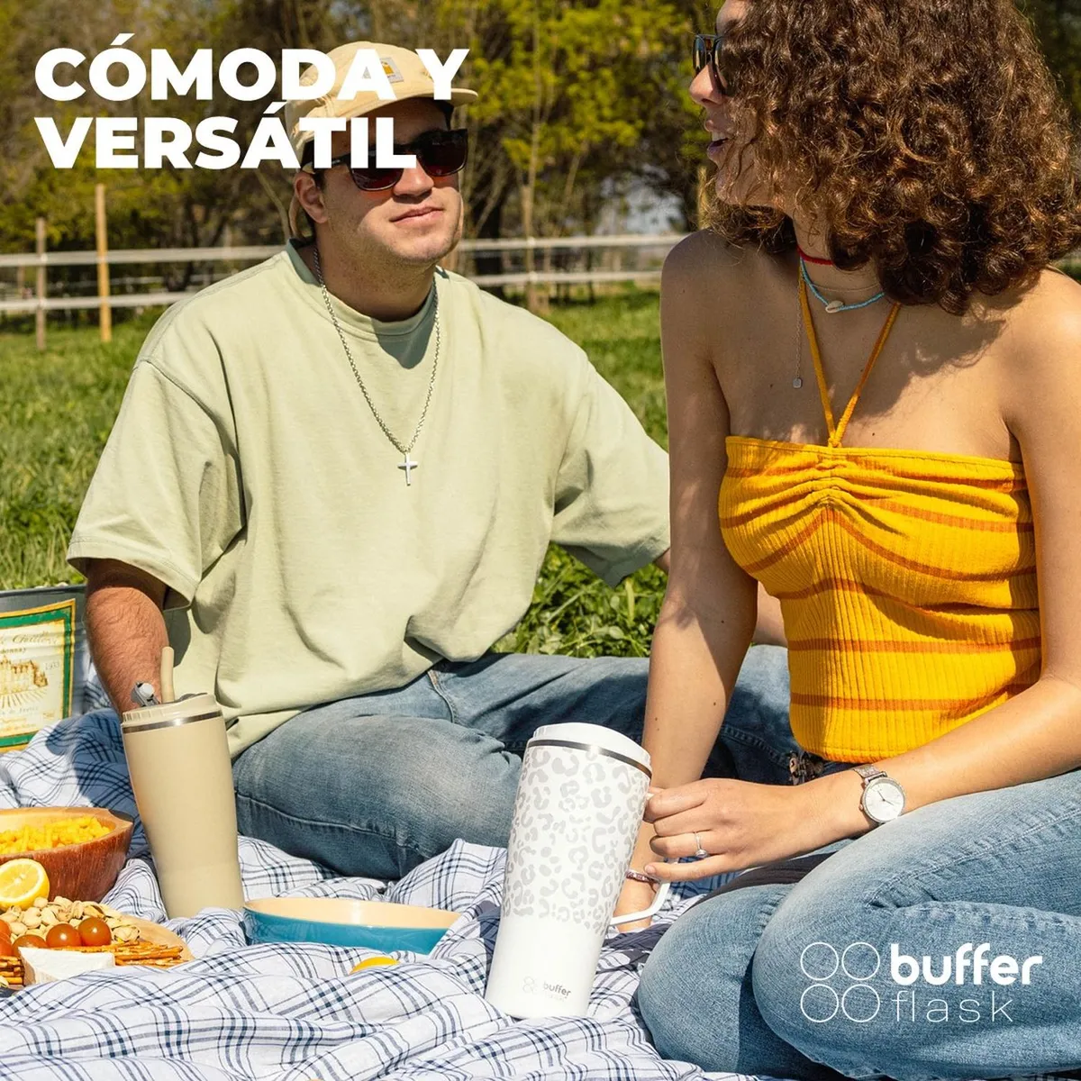 BUFFER FLASK - Vaso Mug Termico Agua Frio Calor 1 Lt Buffer Acero - Blanco