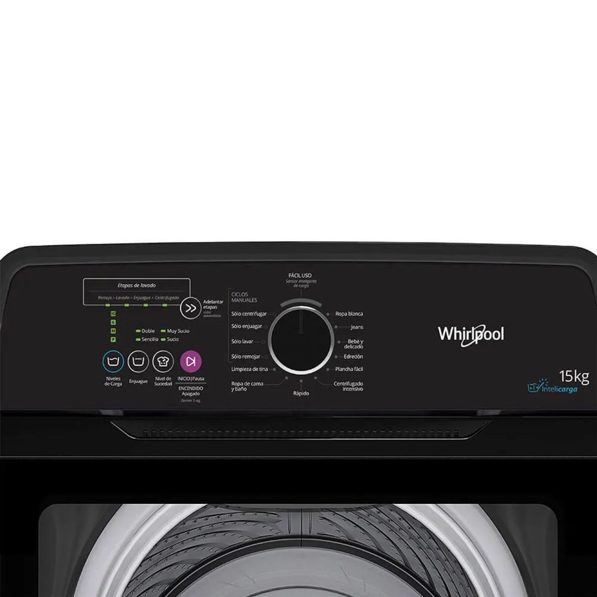 WHIRLPOOL - Lavadora WHIRLPOOL 15 Kilos Carga Superior WWG15BNHLA Negro