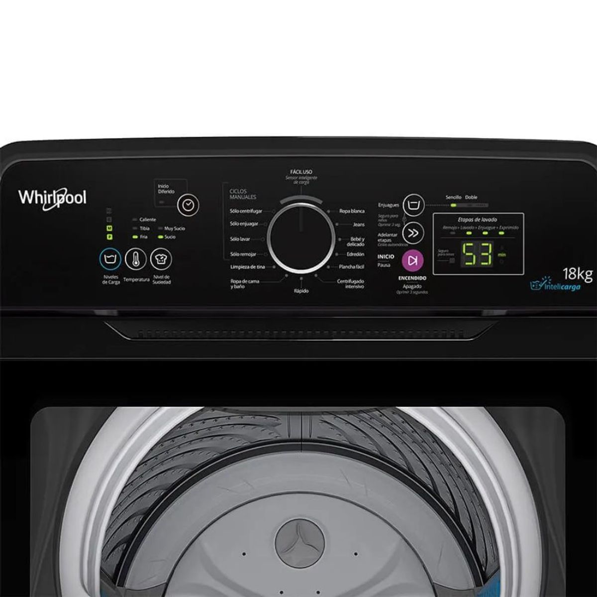WHIRLPOOL - Lavadora WHIRLPOOL 18 Kilos Carga Superior WWG18CNHLA Negro
