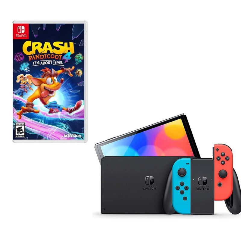 NINTENDO SWITCH - Nintendo Switch Oled Neon Con Juego Crash 4