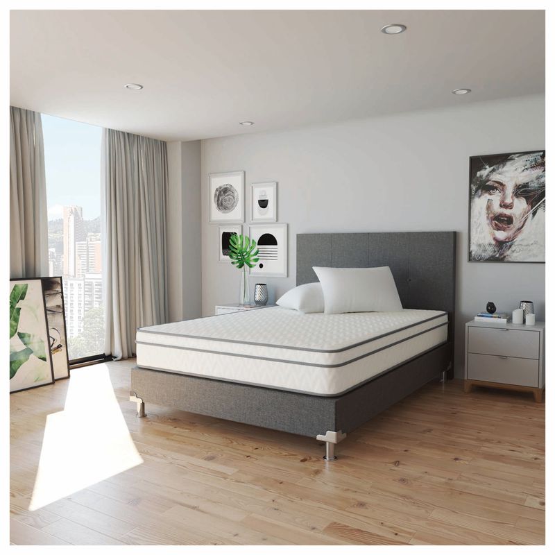 KAIU HOME - Combo Grey Queen  Base+Colchon+Cabecero+Almohad 160x190