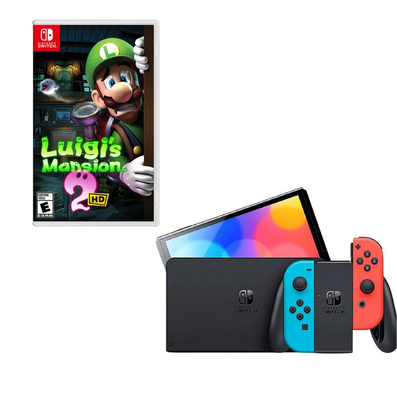 NINTENDO SWITCH - Nintendo Switch Oled Neon Con Juego Luigi Mansion 2 HD