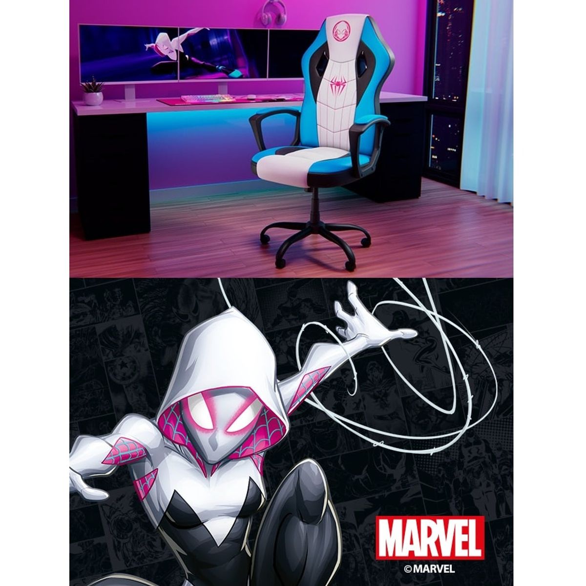 XTECH - Silla Gamer Xtech Edición Marvel Ghost Spider Gwen Stacy