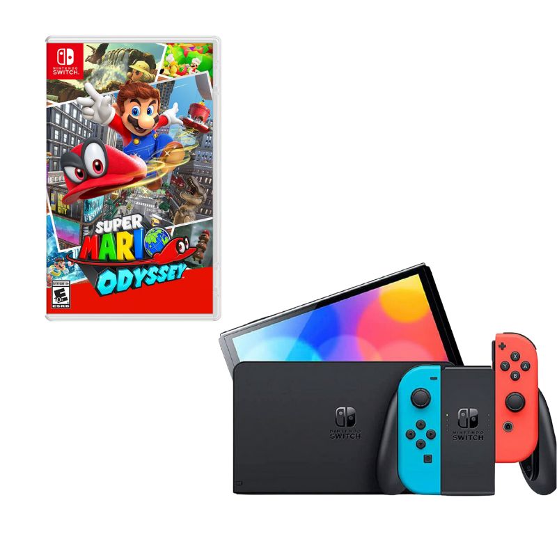 NINTENDO SWITCH - Nintendo Switch Oled Neon Con Juego Mario Odyssey