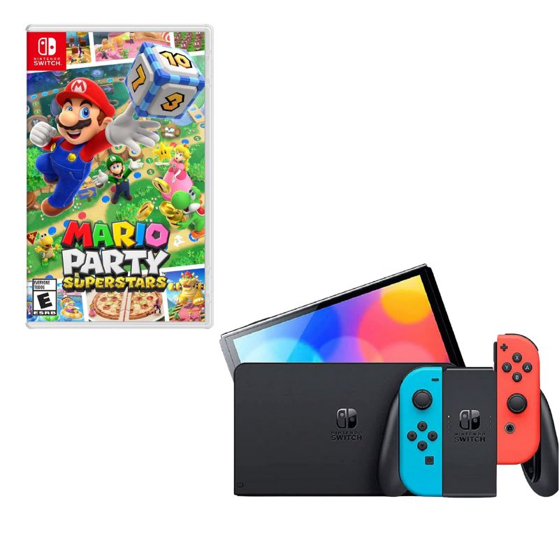 NINTENDO SWITCH - Nintendo Switch Oled Neon Con Juego Mario Party Superstars