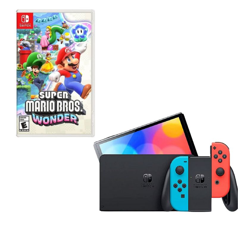 NINTENDO SWITCH - Nintendo Switch Oled Neon Con Juego Mario Wonder
