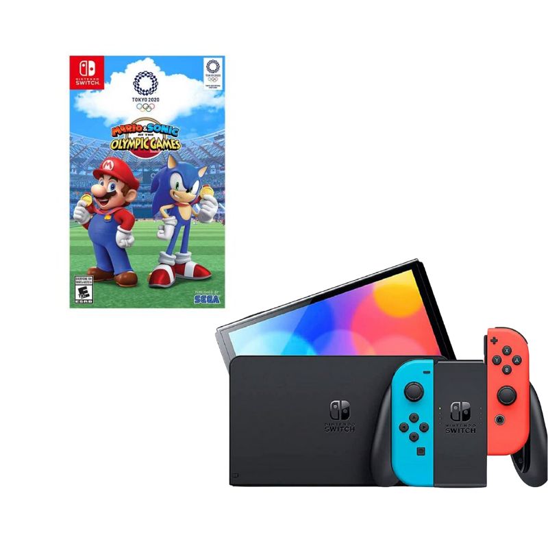 NINTENDO SWITCH - Nintendo Switch Oled Neon Con Juego Mario y Sonic Olimpicos