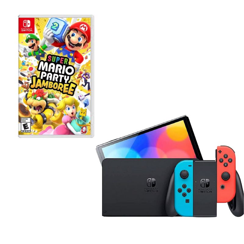 NINTENDO SWITCH - Nintendo Switch Oled Neon Con Juego Mario Jamboree