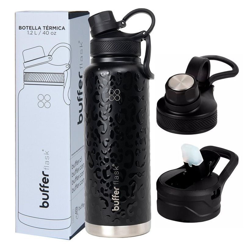 BUFFER FLASK - Termo Botella Termica 1,2 Buffer Acero Inox Tapas - Negro-.-