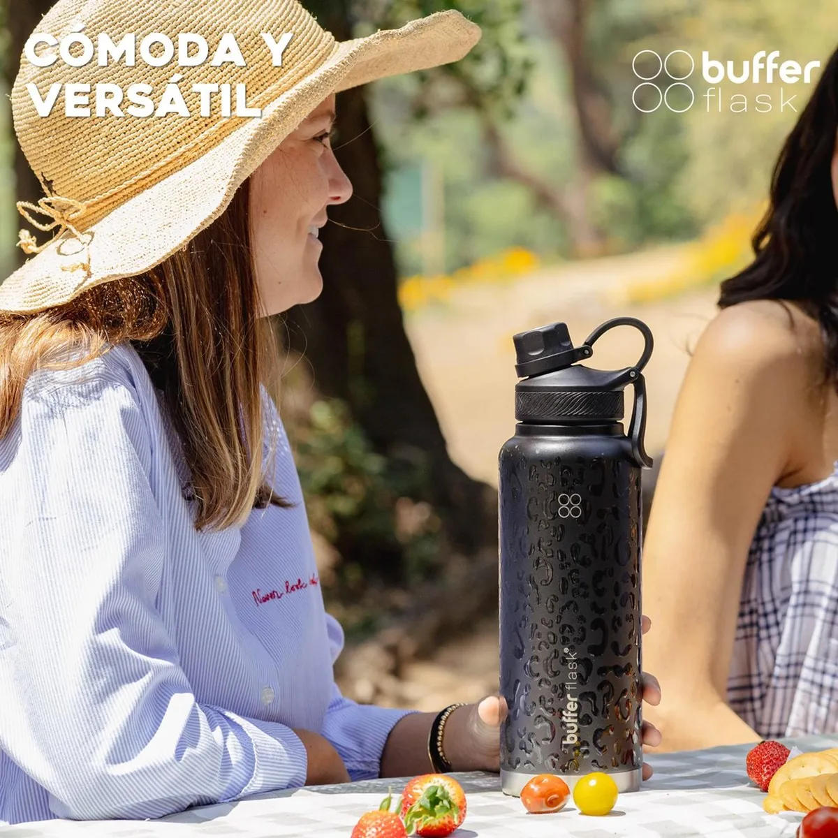 BUFFER FLASK - Termo Botella Termica 1,2 Buffer Acero Inox Tapas - Negro