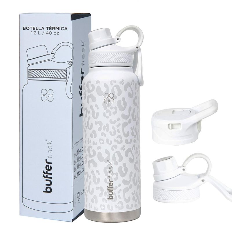 BUFFER FLASK - Termo Botella Termica 1,2 Buffer Acero Inox Tapas - Blanco-