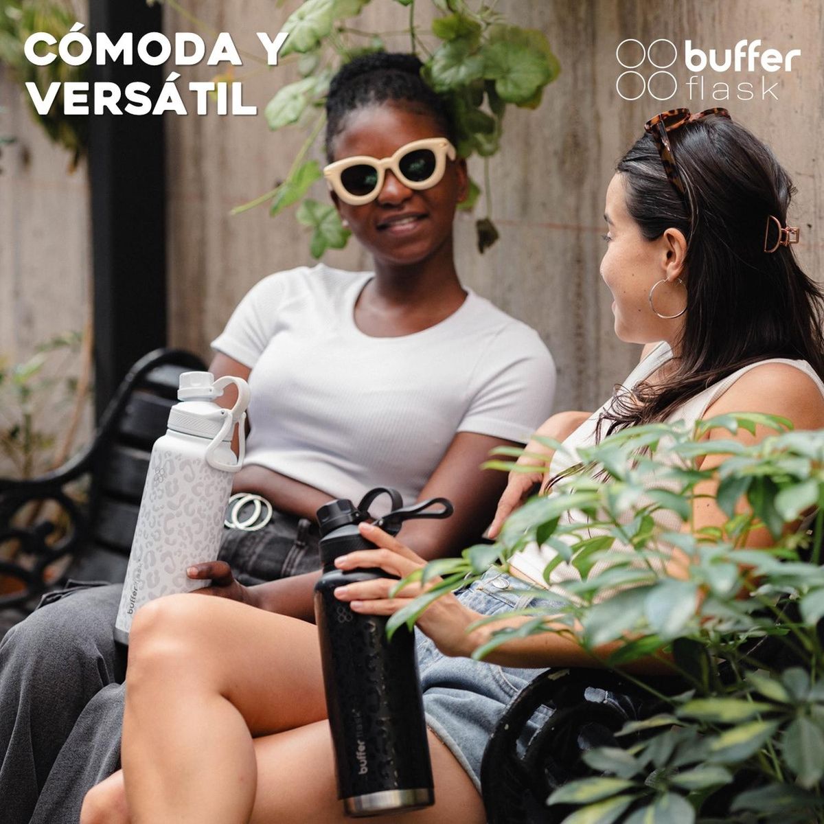 BUFFER FLASK - Termo Botella Termica 1,2 Buffer Acero Inox Tapas - Blanco